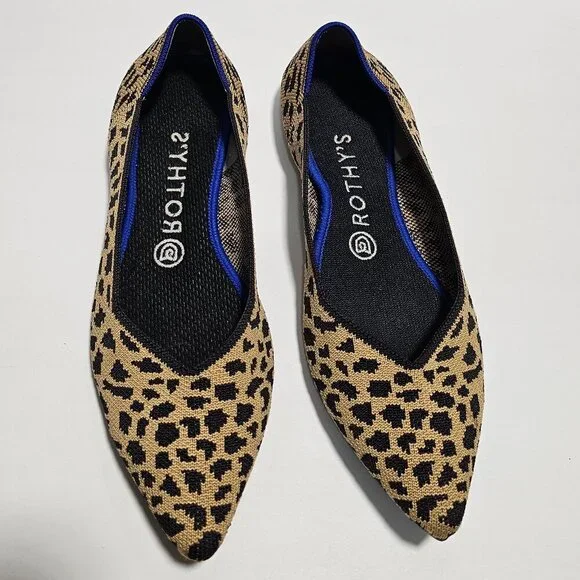 Rothy's Brown and Black Leopard Point Flats Sleek Loafers size 8.5 - Picture 2 of 8